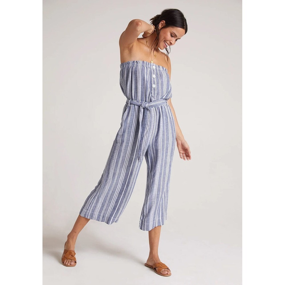 Bella Dahl Womens Striped Strapless Crop Jumpsuit Linen Blend Made In USA Size M - Picture 5 of 10